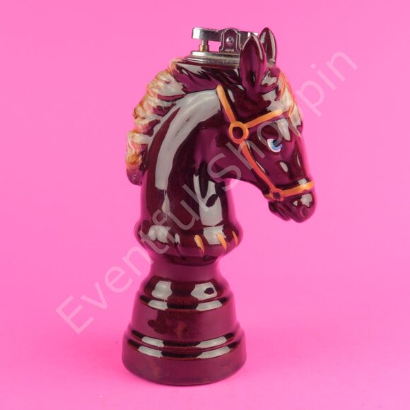 Vintage MCM Ceramic Horse Knight Chess Regency Table Lighter MI Japan in Brown - Picture 3 of 7